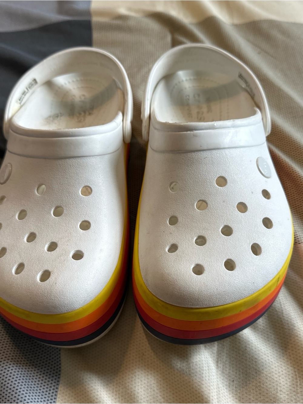 Crocs Disney Parks Size 7 Clogs Platform Rainbow band Castle Shoes Retro Stripe